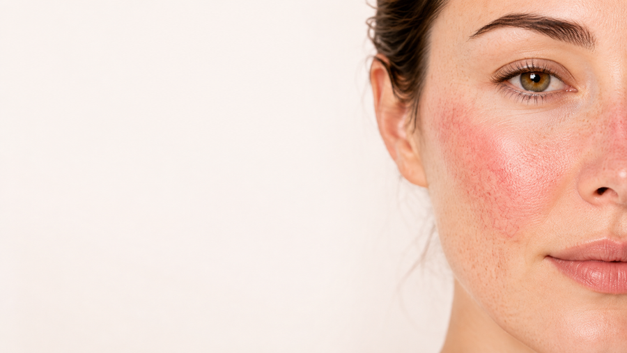 Close portrait showing redness across the cheek